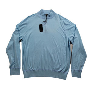 F&G Tech 1/4 Zip Sweater Mens Large Light Blue Cashmere Wool Nylon Blend‎ Golf